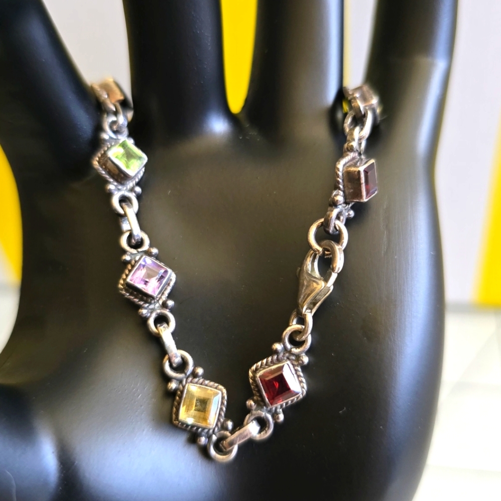 Elegant Multi-Color Gemstone Sterling Bracelet
